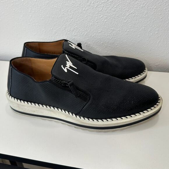 Giuseppe Zanotti Ron Costner Sneaker Black Leather Emboss Cream Side Zip 43 / 10 - Picture 3 of 16